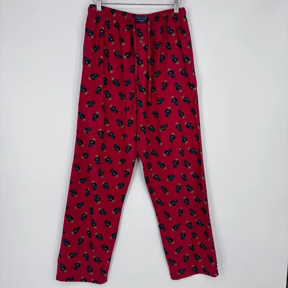 Polo Ralph Lauren Pajama Pants Mens S Red Cotton Flag Polo Bear Loungewear